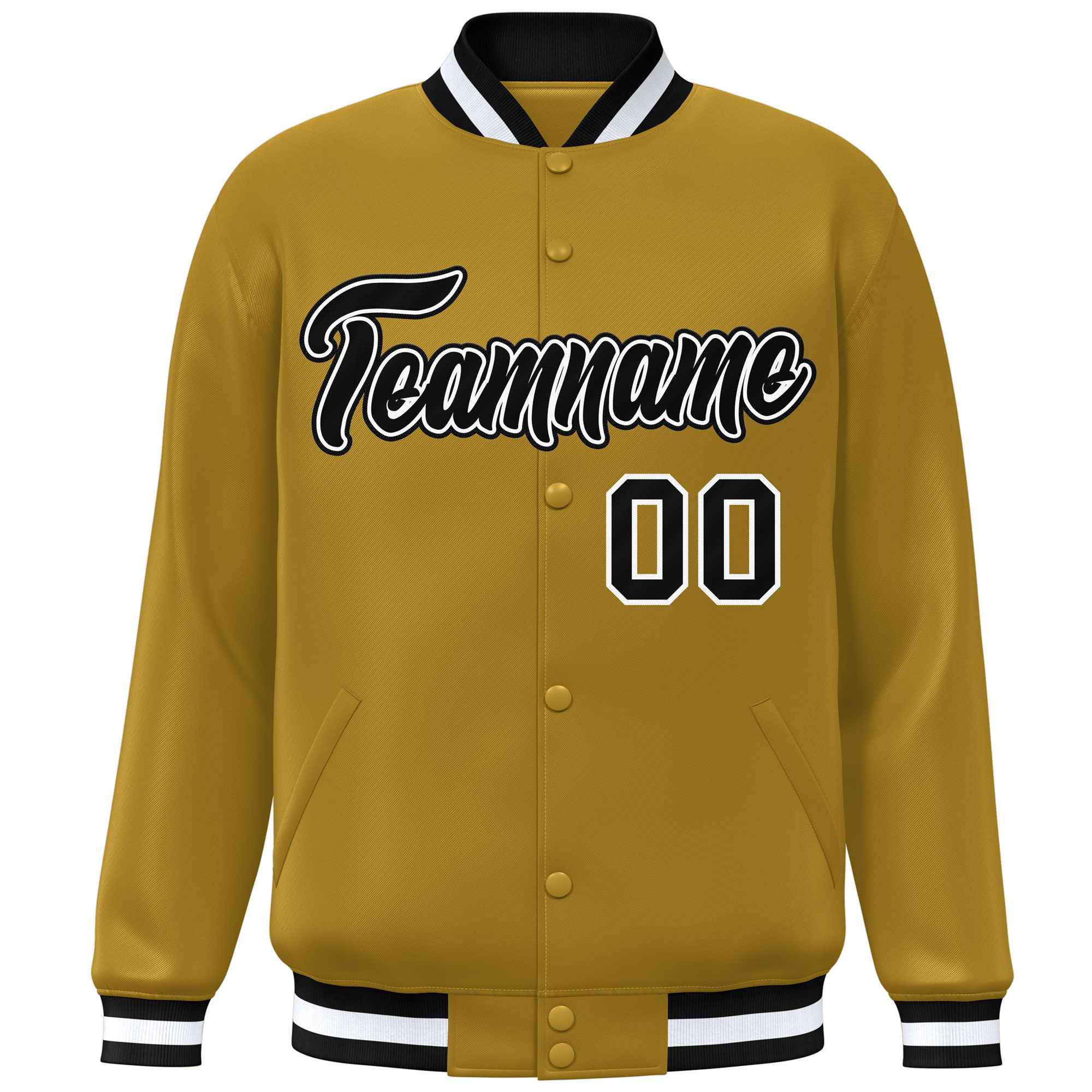 Custom Old Gold Black-White Varsity Full-Snap Classic Style Letterman Baseball Jacket