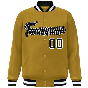 Veste de baseball Letterman de style classique à bouton-pression personnalisée Old Gold noir-blanc