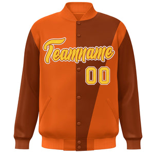 Custom Orange Yellow Color Block Varsity Full-Snap Bomber Jacket