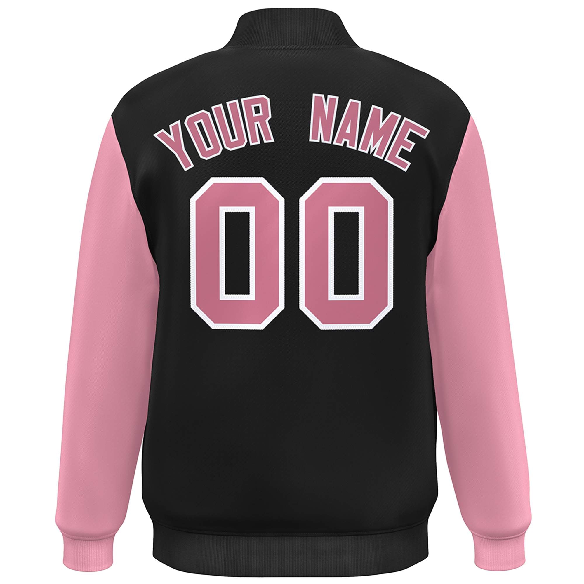 Custom Black Pink-White Color Block Varsity Full-Snap Bomber Jacket