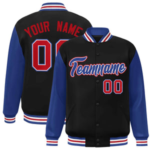 Custom Black Royal-White Raglan Sleeves Varsity Full-Snap Letterman Jacket