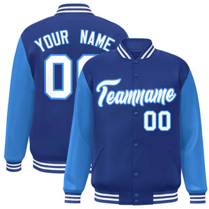 Veste Letterman Varsity Full-Snap Custom Royal White-Powder Blue à manches raglan