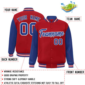 Custom Red Royal-White Raglan Sleeves Varsity Full-Snap Letterman Jacket