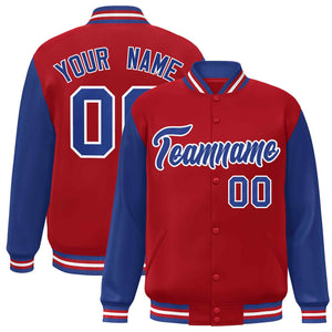 Custom Red Royal-White Raglan Sleeves Varsity Full-Snap Letterman Jacket