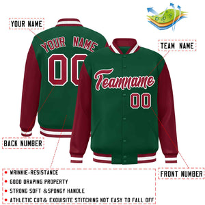 Custom Green Crimson-White Raglan Sleeves Varsity Full-Snap Letterman Jacket