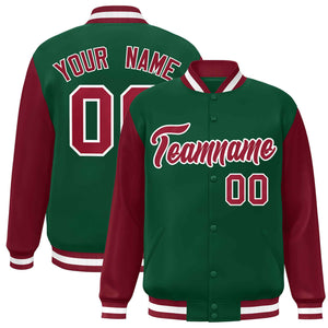 Custom Green Crimson-White Raglan Sleeves Varsity Full-Snap Letterman Jacket