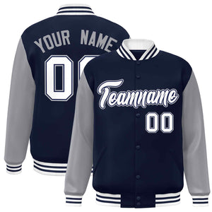 Veste Letterman universitaire à manches raglan blanc-marine personnalisée