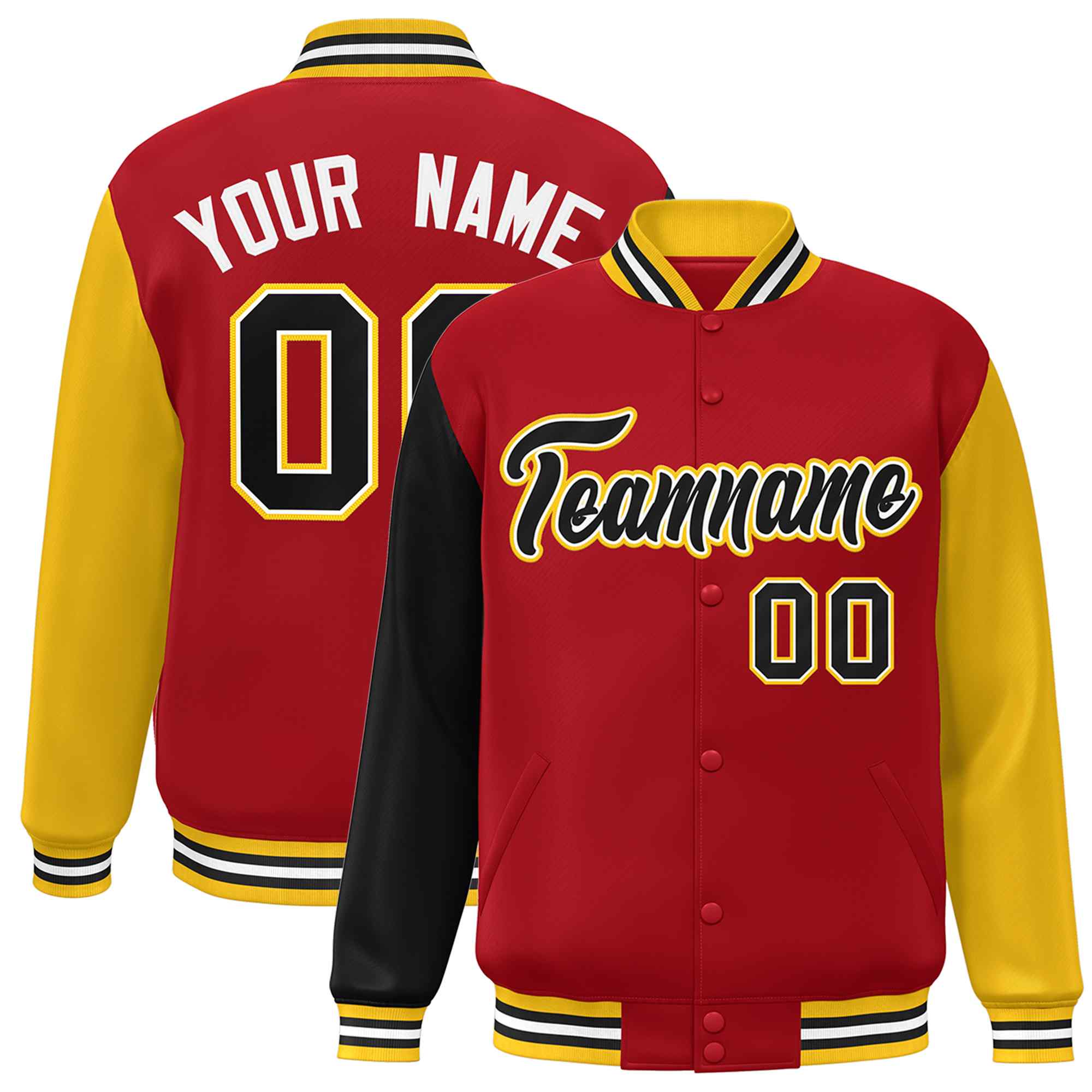 Custom Red Black-White Raglan Sleeves Varsity Full-Snap Letterman Jacket