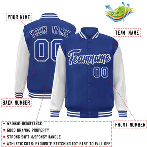 Custom Royal Royal-White Raglan Sleeves Varsity Full-Snap Letterman Jacket