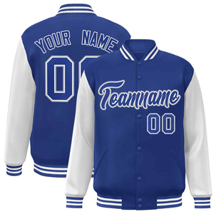 Custom Royal Royal-White Raglan Sleeves Varsity Full-Snap Letterman Jacket