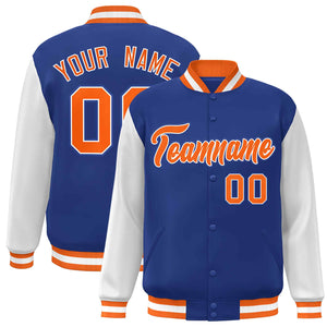 Custom Royal Orange-White Raglan Sleeves Varsity Full-Snap Letterman Jacket