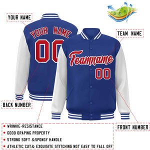 Custom Royal Red-White Raglan Sleeves Varsity Full-Snap Letterman Jacket