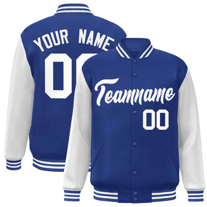 Custom Royal White Raglan Sleeves Varsity Full-Snap Letterman Jacket