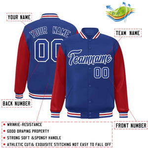 Custom Royal Royal-White Raglan Sleeves Varsity Full-Snap Letterman Jacket