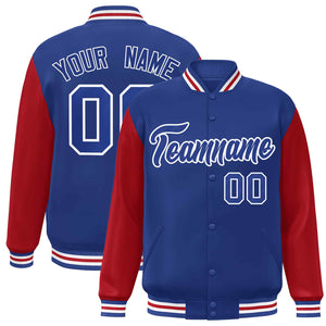 Custom Royal Royal-White Raglan Sleeves Varsity Full-Snap Letterman Jacket