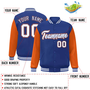 Custom Royal White-Royal Raglan Sleeves Varsity Full-Snap Letterman Jacket