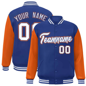 Custom Royal White-Royal Raglan Sleeves Varsity Full-Snap Letterman Jacket