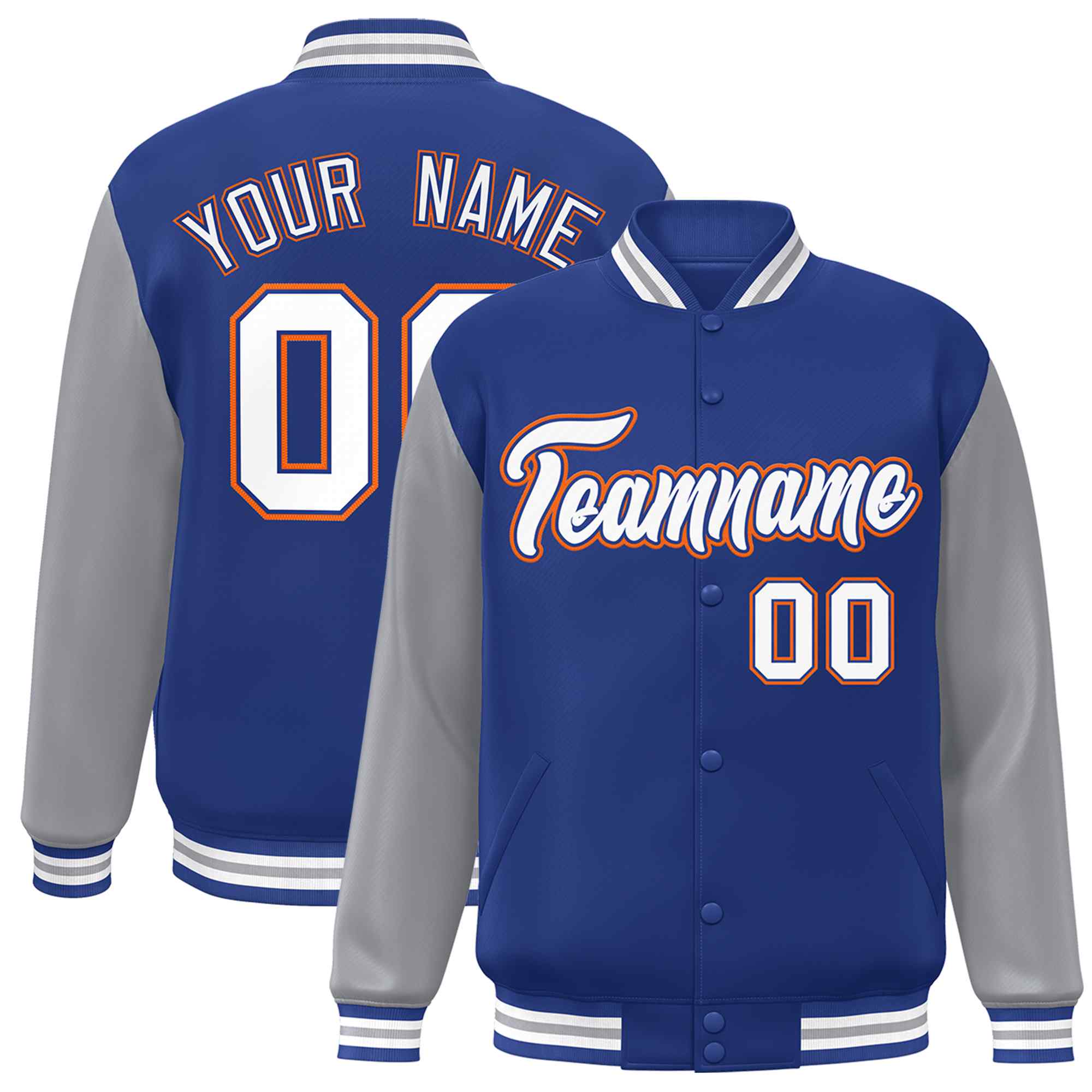 Veste Letterman Varsity Full-Snap Custom Royal White-Royal Raglan Sleeves