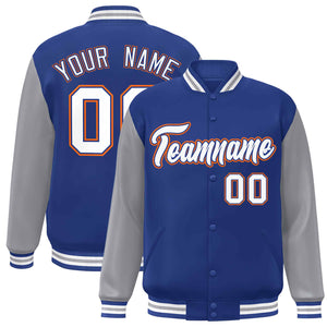 Veste Letterman Varsity Full-Snap Custom Royal White-Royal Raglan Sleeves