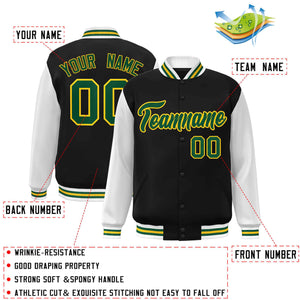 Veste Letterman Varsity Full-Snap à manches raglan personnalisées noir vert-or