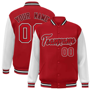 Veste Letterman Varsity Full-Snap à manches raglan rouge-noir personnalisée