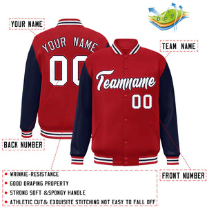 Custom Red White-Navy Raglan Sleeves Varsity Full-Snap Letterman Jacket