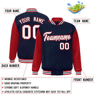 Veste Letterman Varsity Full-Snap à manches raglan blanc-rouge personnalisée