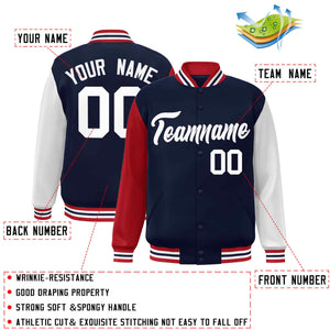 Custom Navy White Raglan Sleeves Varsity Full-Snap Letterman Jacket