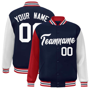 Custom Navy White Raglan Sleeves Varsity Full-Snap Letterman Jacket