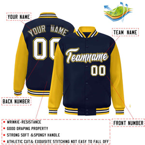 Custom Navy White-Navy Raglan Sleeves Varsity Full-Snap Letterman Jacket