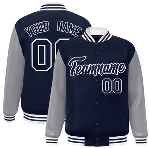 Veste Letterman Varsity à manches raglan bleu marine et blanc personnalisée