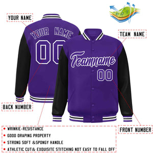 Veste Letterman Varsity Full-Snap à manches raglan violet-blanc personnalisée