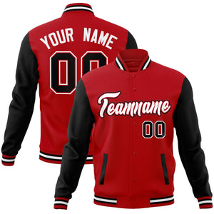 Custom Red White-Red Raglan Sleeves Varsity Full-Snap Letterman Jacket