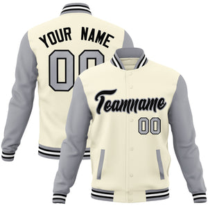 Custom Khaki Black-Gray Raglan Sleeves Varsity Full-Snap Letterman Jacket