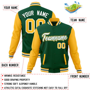 Custom Green White-Green Raglan Sleeves Varsity Full-Snap Letterman Jacket