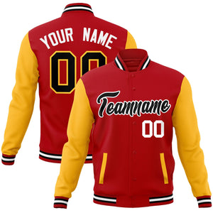 Custom Red Black-White Raglan Sleeves Varsity Full-Snap Letterman Jacket