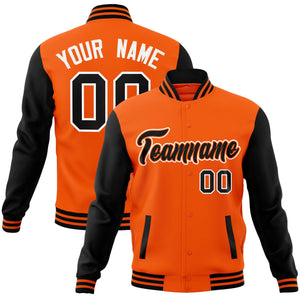 Custom Orange Black-Orange Raglan Sleeves Varsity Full-Snap Letterman Jacket