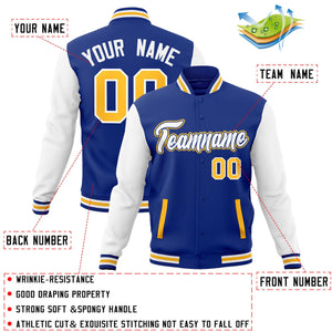 Veste Letterman Varsity Full-Snap Custom Royal White-Royal Raglan Sleeves