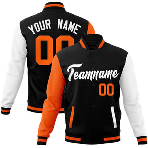 Custom Black White Raglan Sleeves Varsity Full-Snap Letterman Jacket