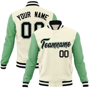 Custom Khaki Black-White Raglan Sleeves Varsity Full-Snap Letterman Jacket