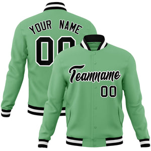 Custom Green Black-White Classic Style Varsity Full-Snap Letterman Jacket