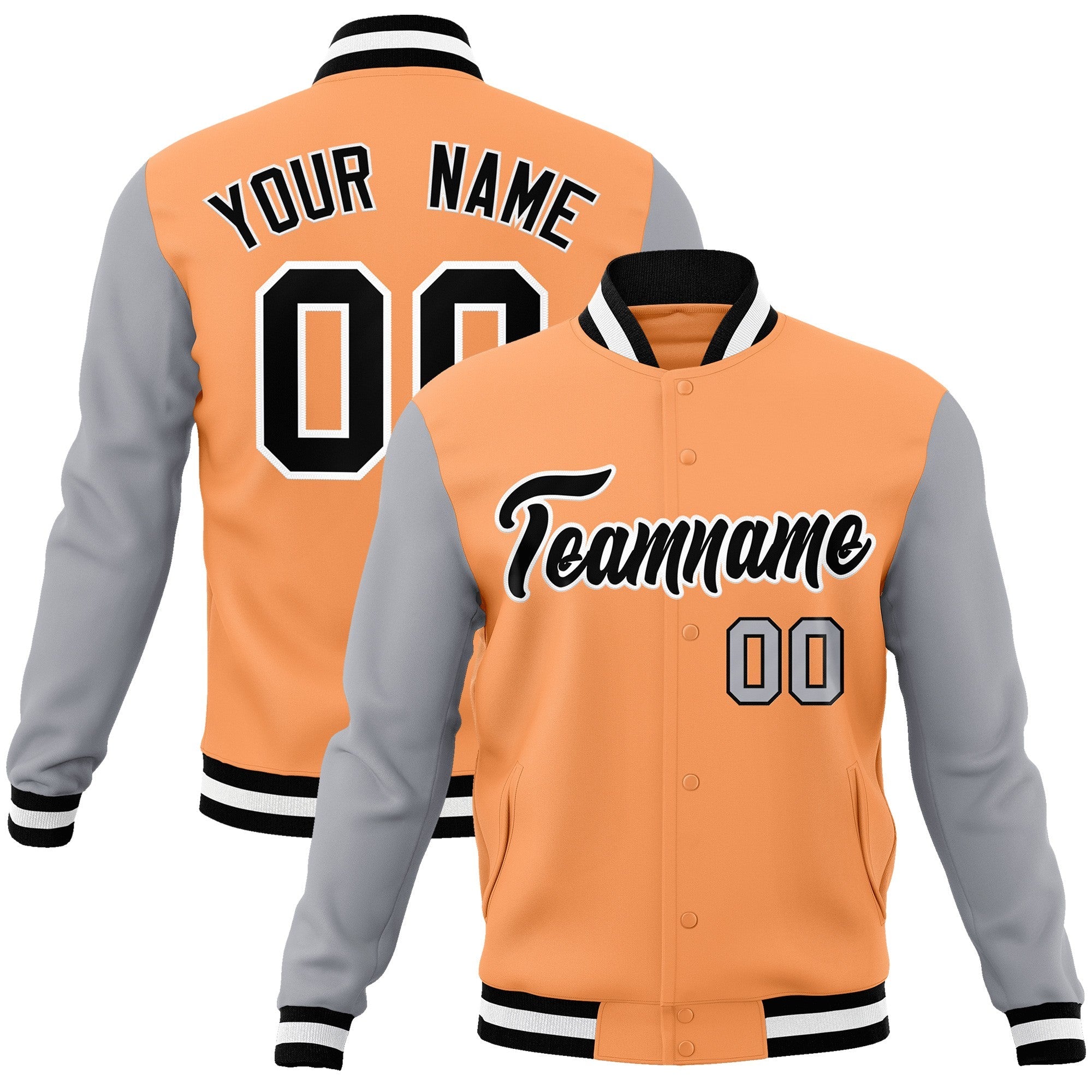 Custom Orange Black-White Raglan Sleeves Varsity Full-Snap Letterman Jacket