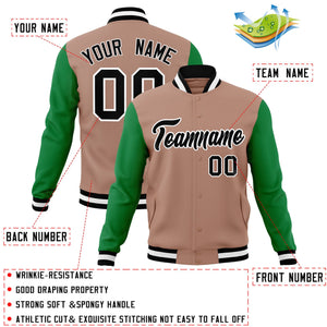 Veste Letterman Varsity Full-Snap à manches raglan marron noir-blanc personnalisée