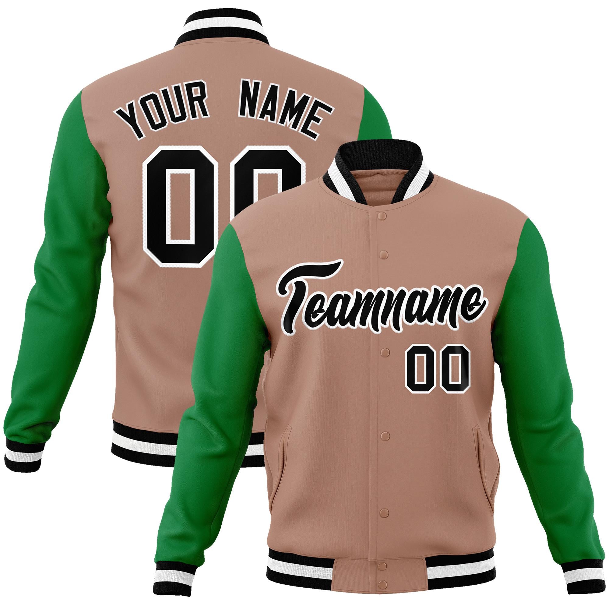 Custom Brown Black-White Raglan Sleeves Varsity Full-Snap Letterman Jacket