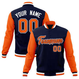 Custom Navy Orange-White Varsity Full-Snap Raglan Sleeves Letterman Baseball Jacket