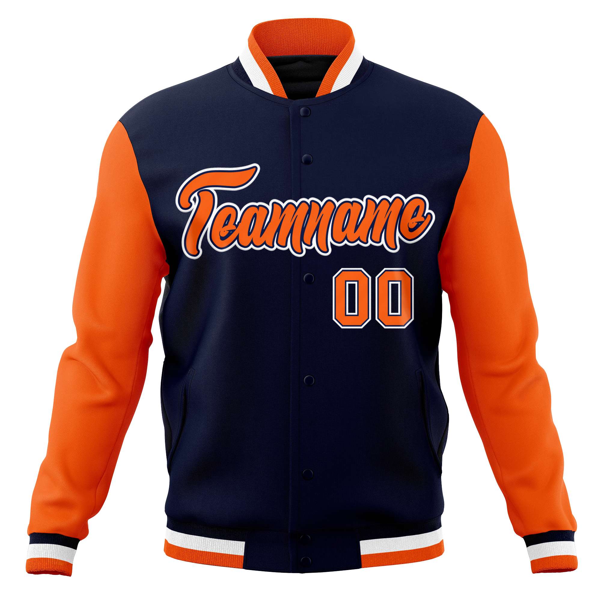 Custom Navy Orange-White Varsity Full-Snap Raglan Sleeves Letterman Baseball Jacket