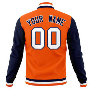 Custom Orange Navy-White Varsity Full-Snap Raglan Sleeves Letterman Baseball Jacket