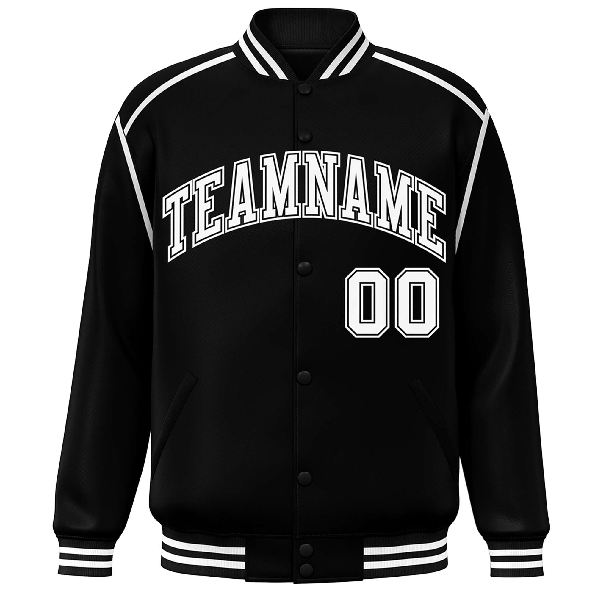 Custom Black White Color Block Ribbon Varsity Full-Snap Bomber Jacket