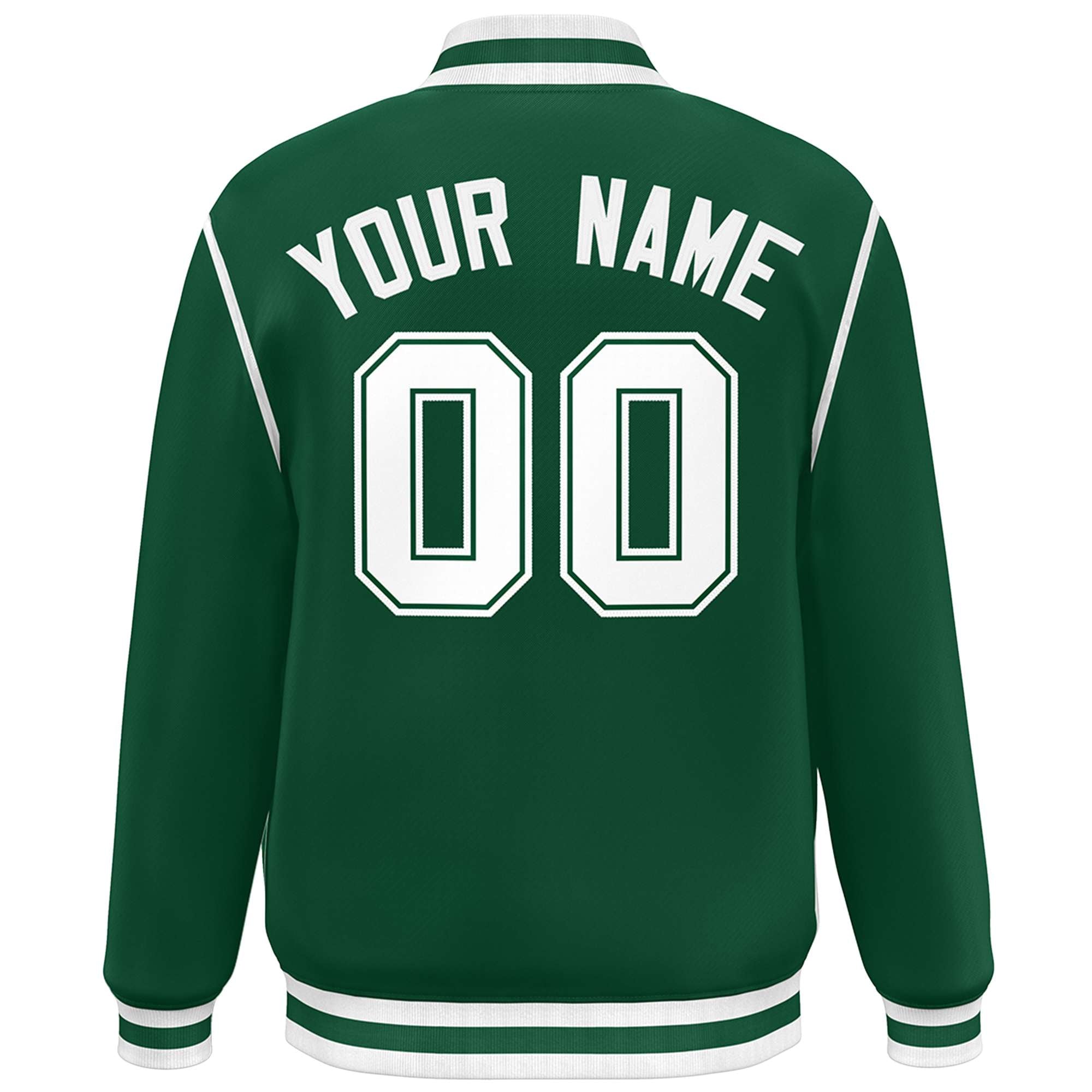 Custom Green White Color Block Ribbon Varsity Full-Snap Bomber Jacket