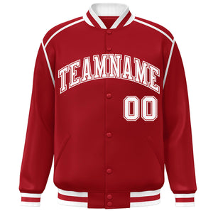 Custom Red White Color Block Ribbon Varsity Full-Snap Bomber Jacket